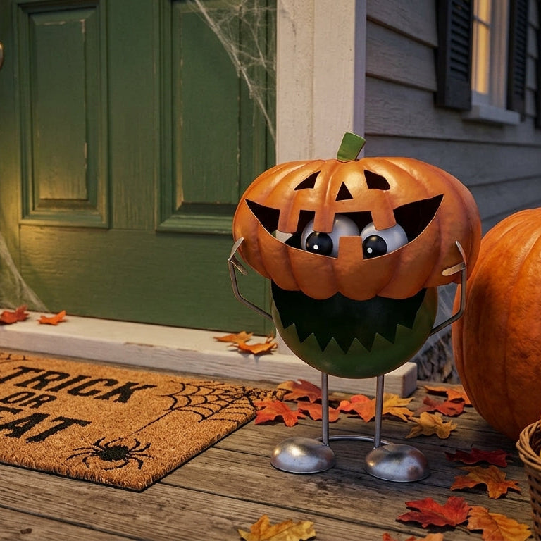 NEW DUO SET🎃🧟 Frank‑n‑Torch & Pumpkin Monster Porch Sitter Duo – Handcrafted Metal Halloween Set