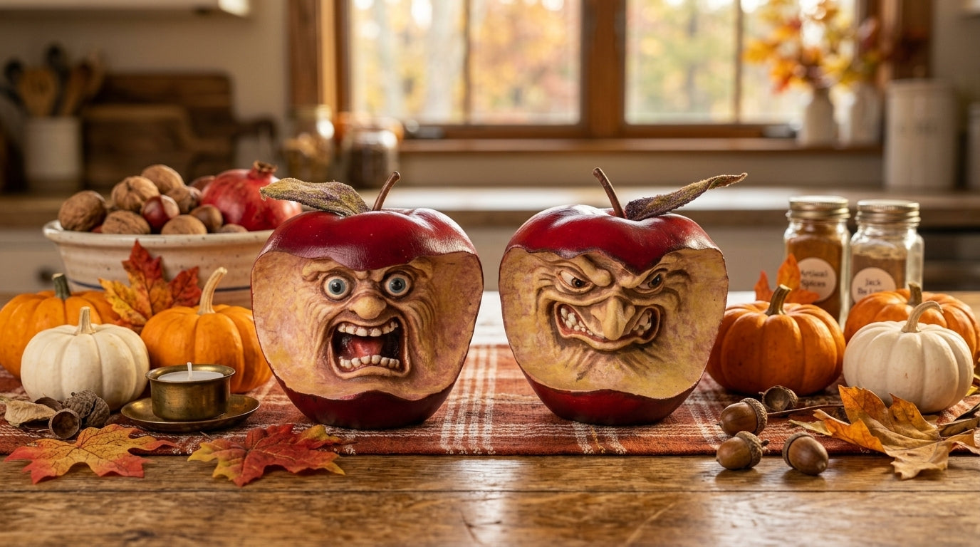 🍎Naughty Boys - Toxic Terry & Noxious Nelson Apples – Hand‑Painted Resin Pair🍎🍎 Katherine's Collection