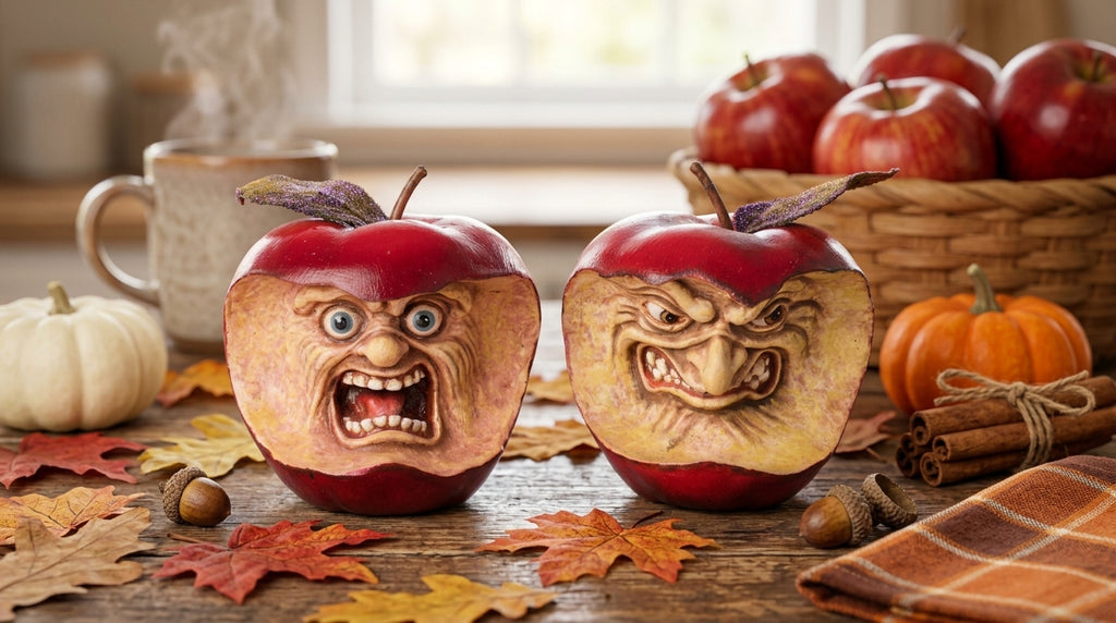 🍎Naughty Boys - Toxic Terry & Noxious Nelson Apples – Hand‑Painted Resin Pair🍎🍎 Katherine's Collection