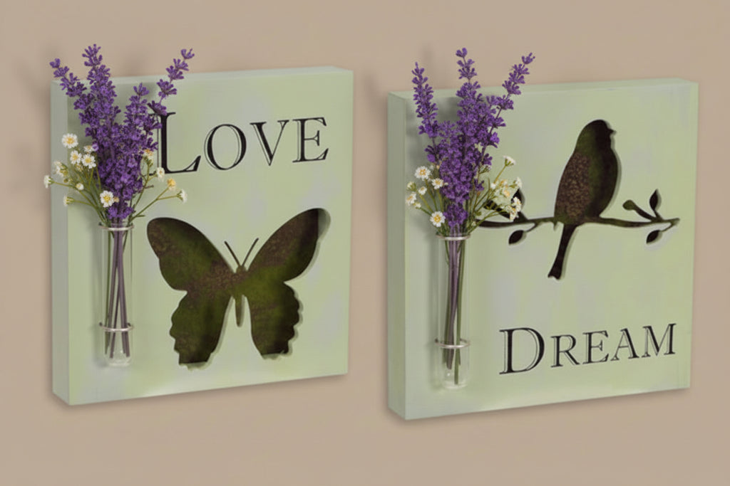 Botanical Silhouette Wall Plaque with Tube Vase (Set of 2)