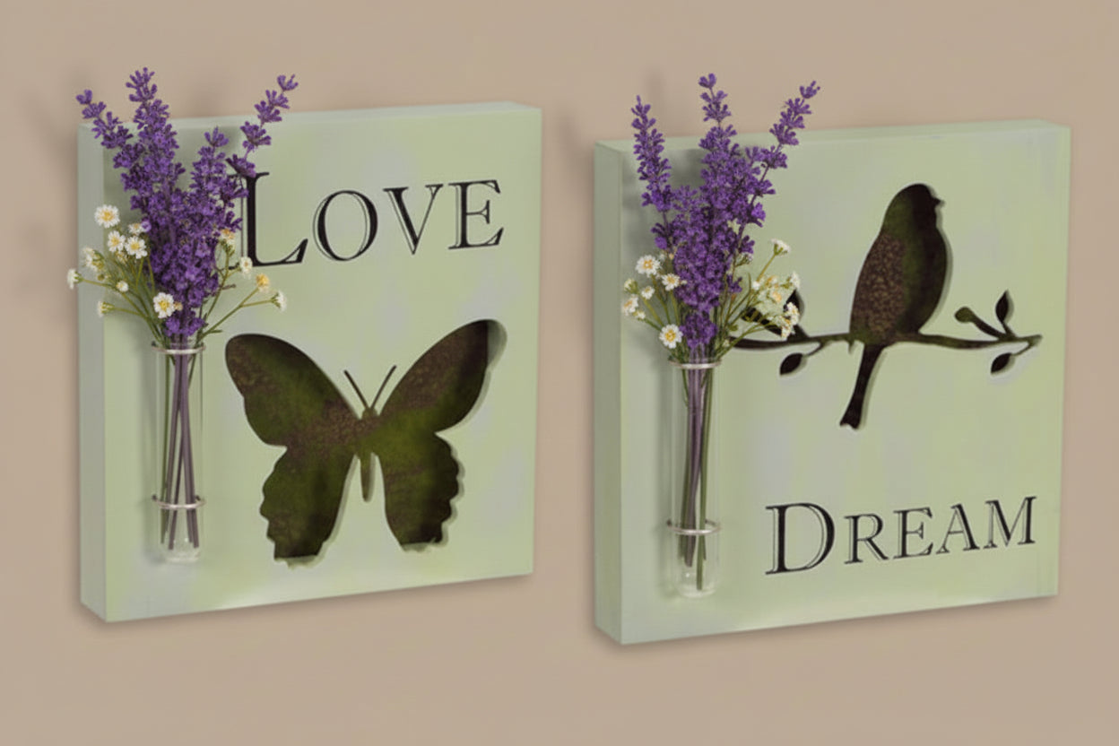 Botanical Silhouette Wall Plaque with Tube Vase (Set of 2)