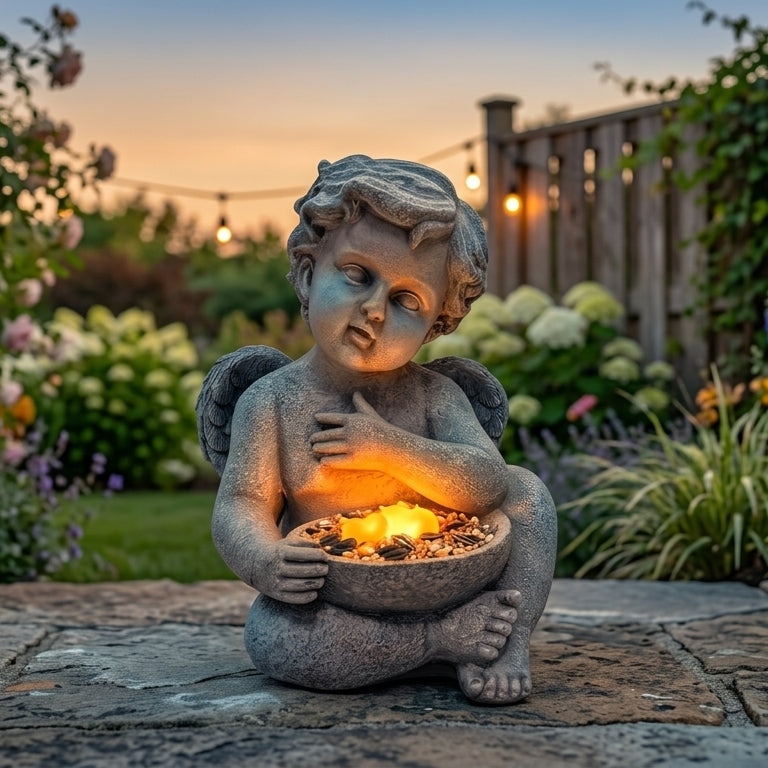 NEW ITEM  ~ 🌷Solar Angel Statue with mini Bird Feeder – 9" Resin Garden Angel with Solar Light