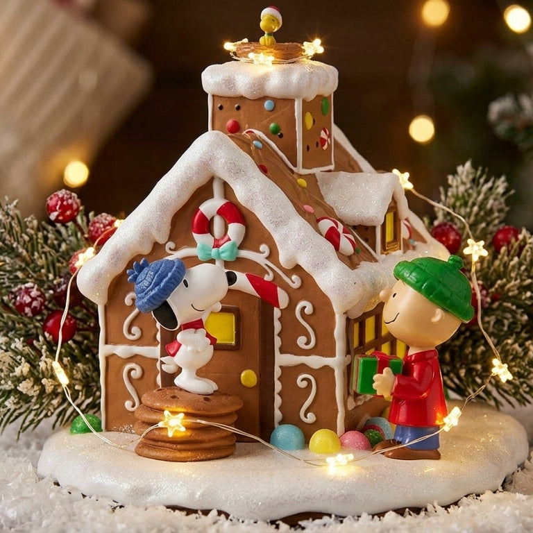 Peanuts LED Gingerbread House 🎄– Charlie Brown & Snoopy Light‑Up Christmas Décor