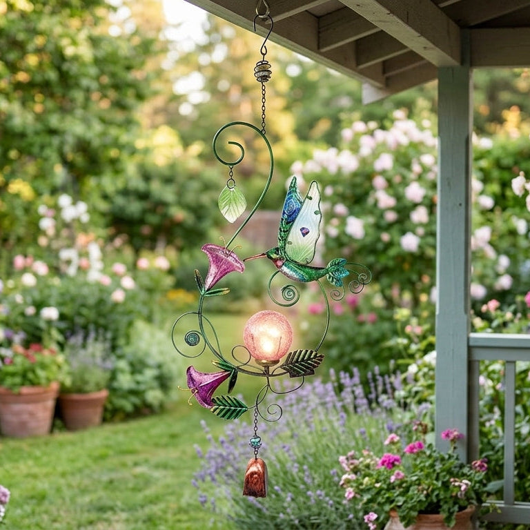 NEW ITEM - Hummingbird Solar Hanging Buddy – Fuchsia Crackle‑Glass Garden Glow🪻🌺