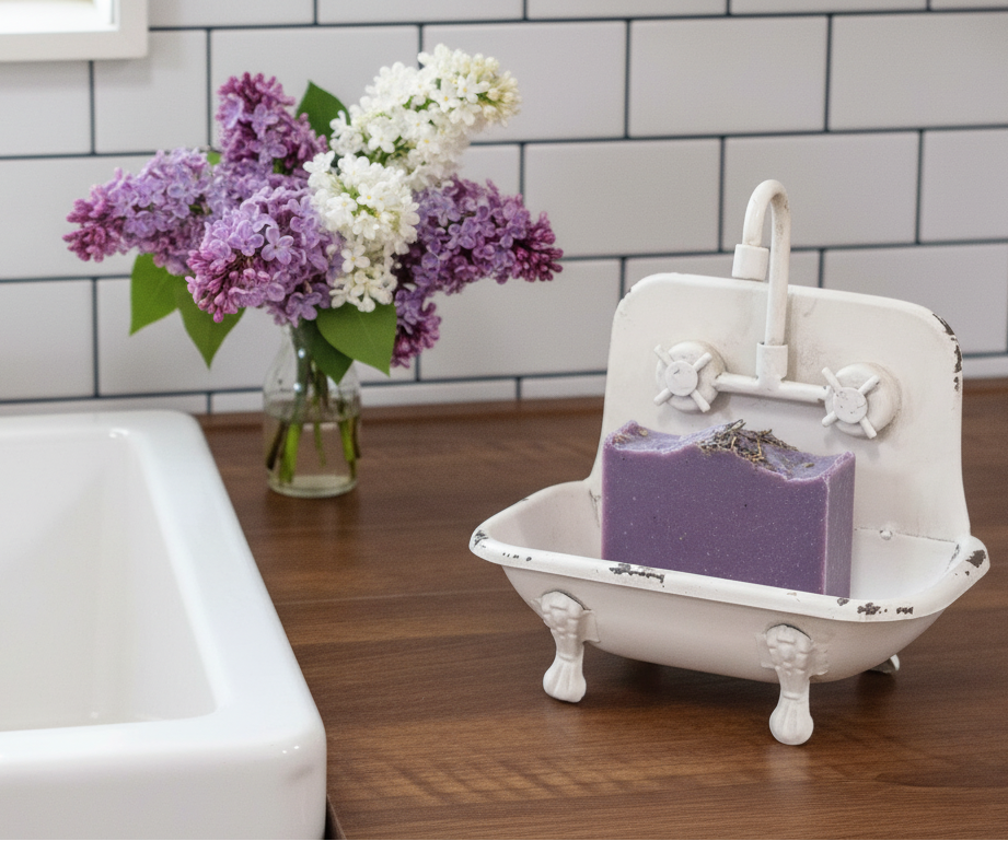 Distressed White Faucet Bathtub Soap Dish – Farmhouse Spring Accent 🌼