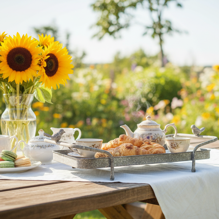 Bird‑Perch Metal Garden Tray – Spring & Hosting Décor