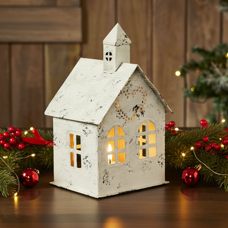 Cottage Village Heart Tealight House – 🌟🕯️🤍