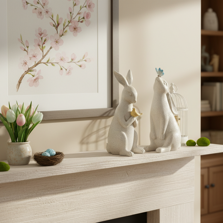 Bunny Companions With Bird & Butterfly (2 Asst) 10”H Resin
