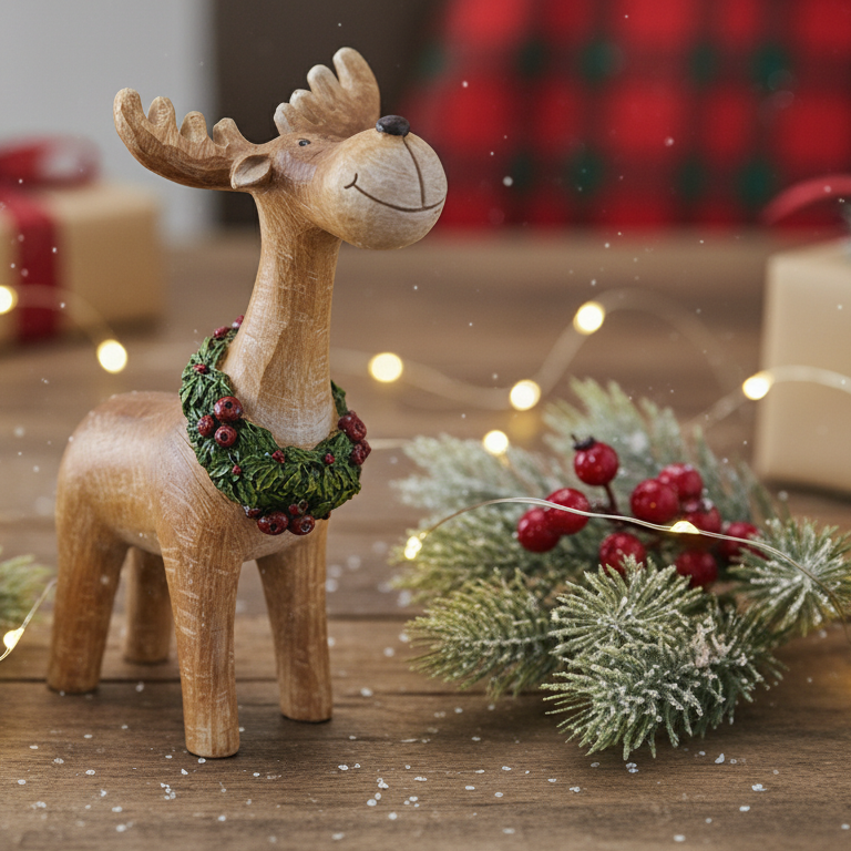 NEW DUO SET🎄🦌 Reindeer With Wreath Holiday Duo – 9" & 11.5" Carved‑Look Set