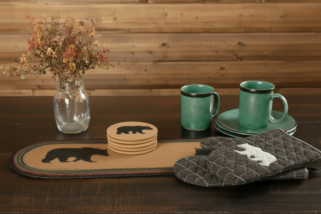 Wyatt Bear Oven Mitt Set – Rustic Cabin Plaid Mitts 🐻