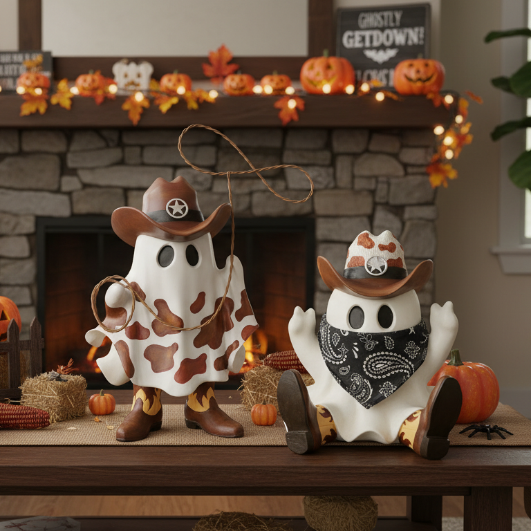 🤠 Halloween/Fall Roping Cowboy Ghost – 14" Resin Figurine - AVAILABLE AUG 2026