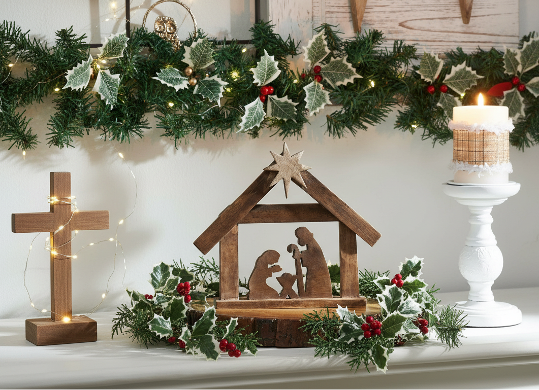 ⭐ A Savior Is Born Dark Wooden Nativity Scene