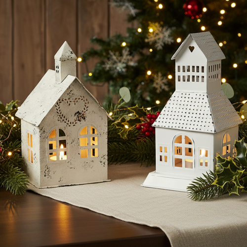 Antique White Village House Tealight Holder – Cozy Cottage Lantern🕯️