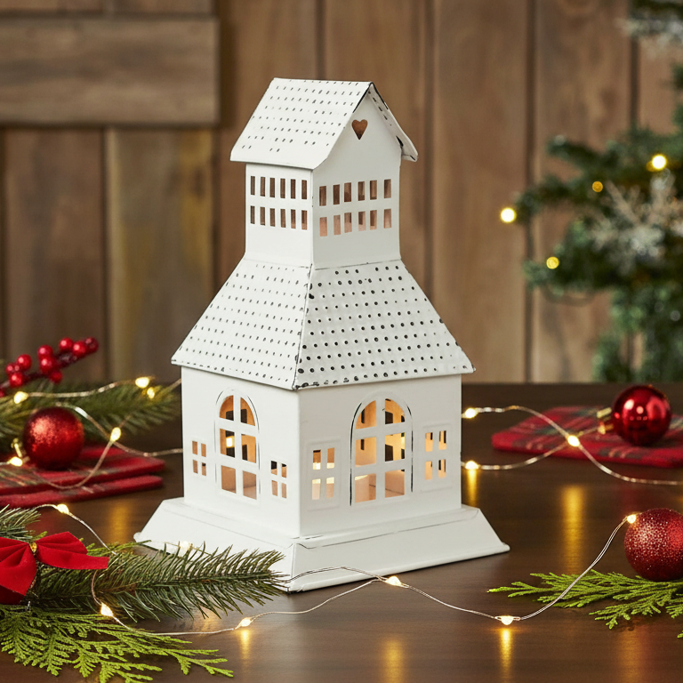Antique White Village House Tealight Holder – Cozy Cottage Lantern🕯️