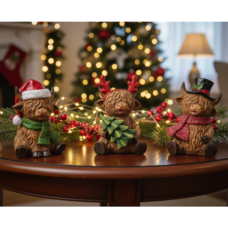 4.25" Yuletide Highland Cow Christmas Ornaments – Set of 3-AVAILABLE JULY 2026