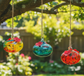 NEW ITEM - Set of 3 Blown Glass Hummingbird Feeders – Colorful Mini Garden Hanging Orbs