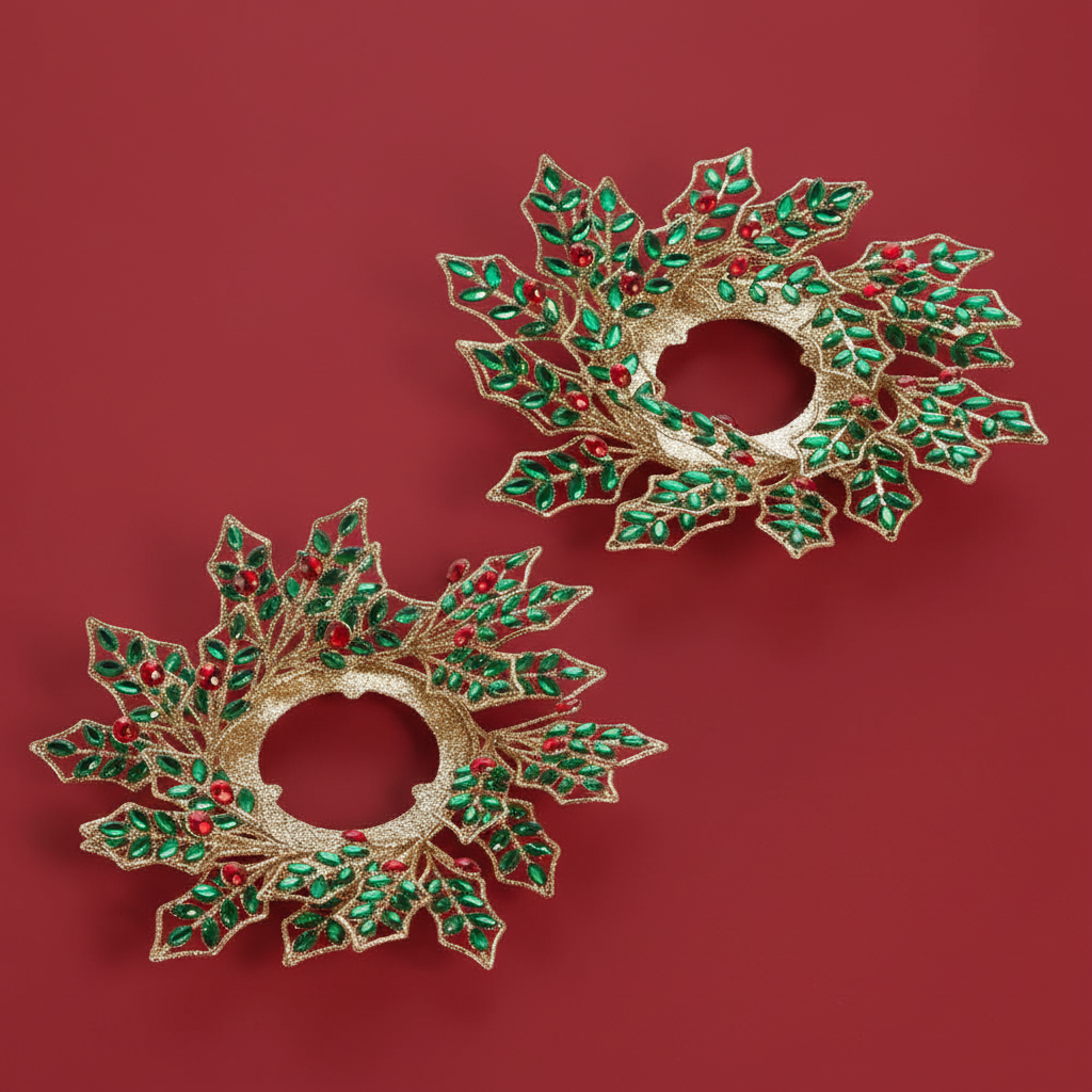 11" Jewel Holly & Berry Mini Wreath Candle Rings (Set) – Available July 2026