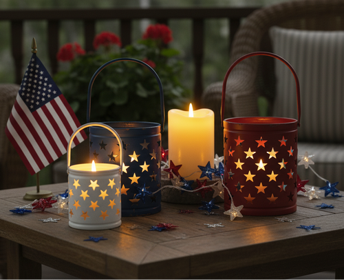 Adorable Star Punched Americana Luminaries – Set of 3 Patriotic Porch Buckets ❤️🤍💙