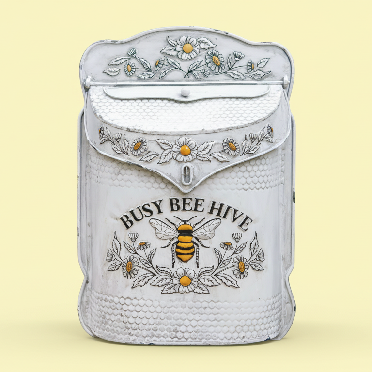 Busy Bee Hive Vintage Metal Mailbox – Distressed Cottage Farmhouse Charm🐝