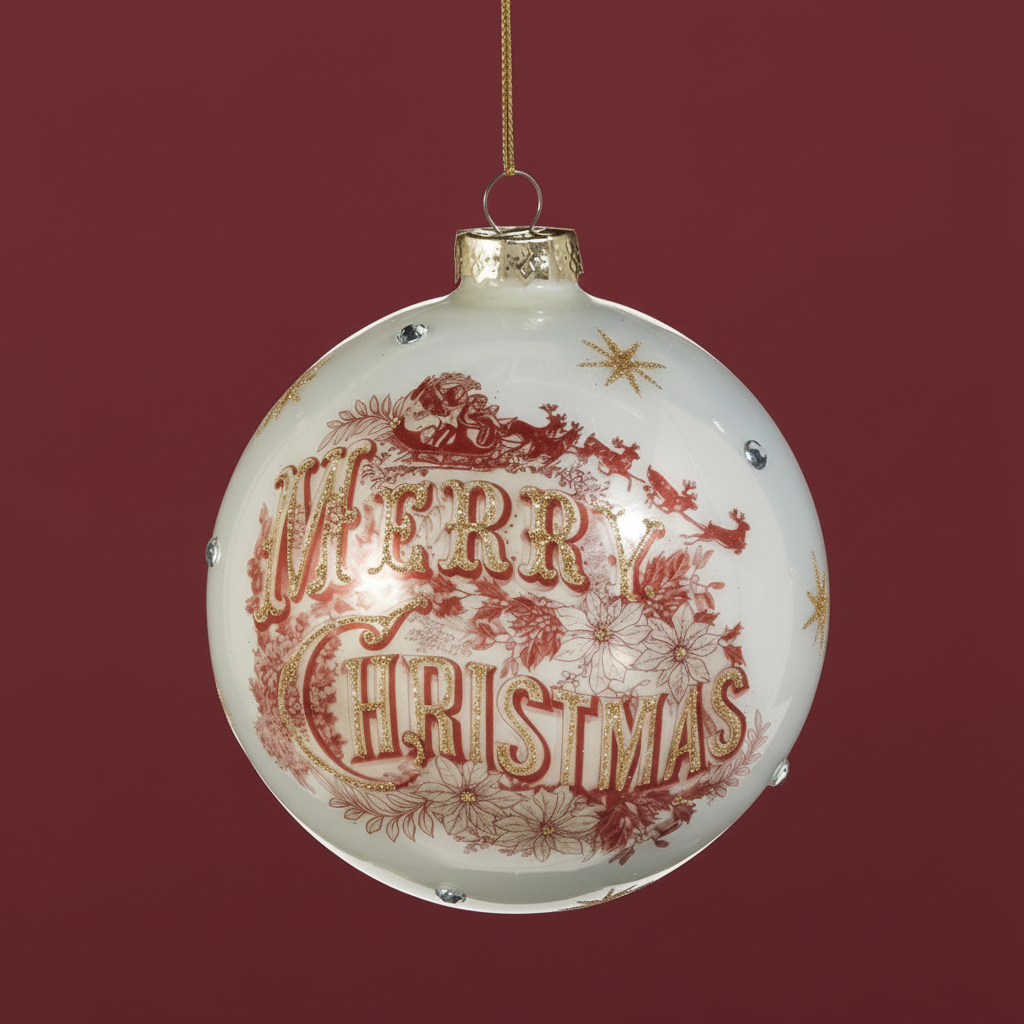 Merry Christmas Vintage Santa Glass Ornament Set – 3‑Piece -Available July 2026