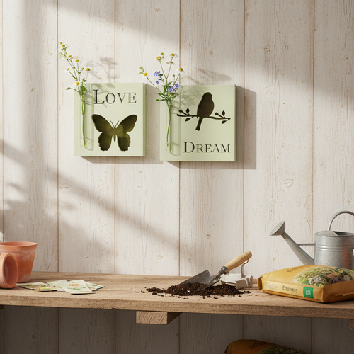 Botanical Silhouette Wall Plaque with Tube Vase (Set of 2)