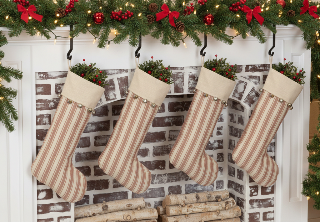 Sleigh Bells Ring Ticking Stripe Stocking ~ Vintage Style🎅