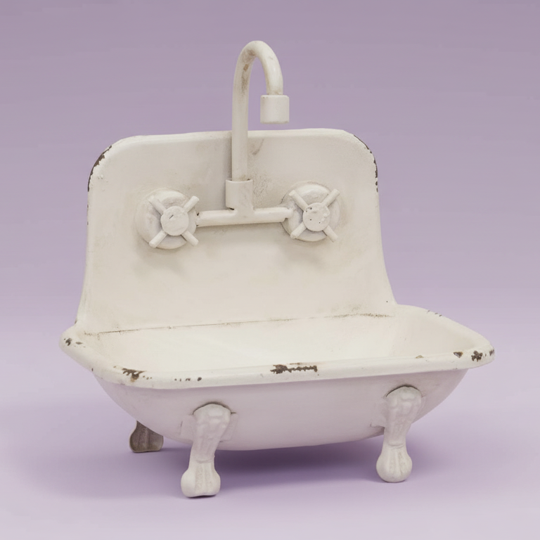 Distressed White Faucet Bathtub Soap Dish – Farmhouse Spring Accent 🌼