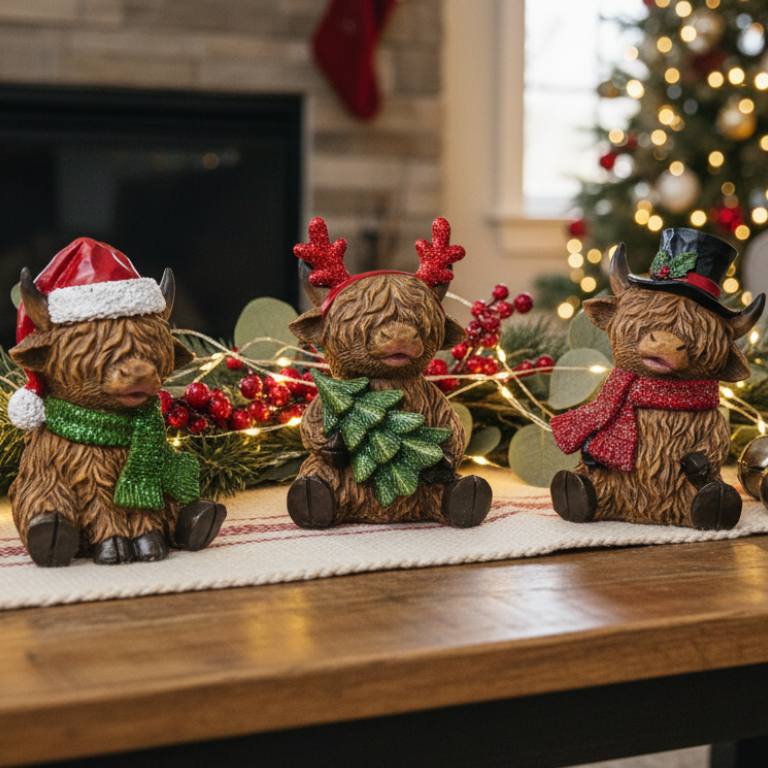 4.25" Yuletide Highland Cow Christmas Ornaments – Set of 3-AVAILABLE JULY 2026