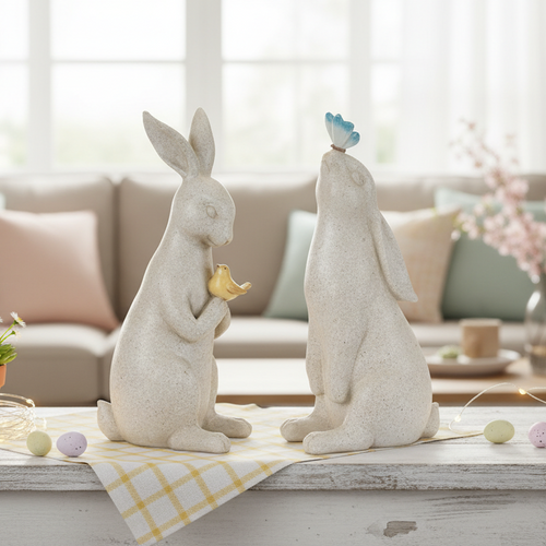 Bunny Companions With Bird & Butterfly (2 Asst) 10”H Resin