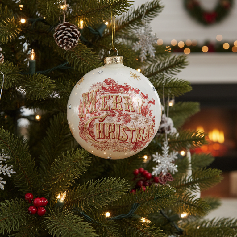 Merry Christmas Vintage Santa Glass Ornament Set – 3‑Piece -Available July 2026