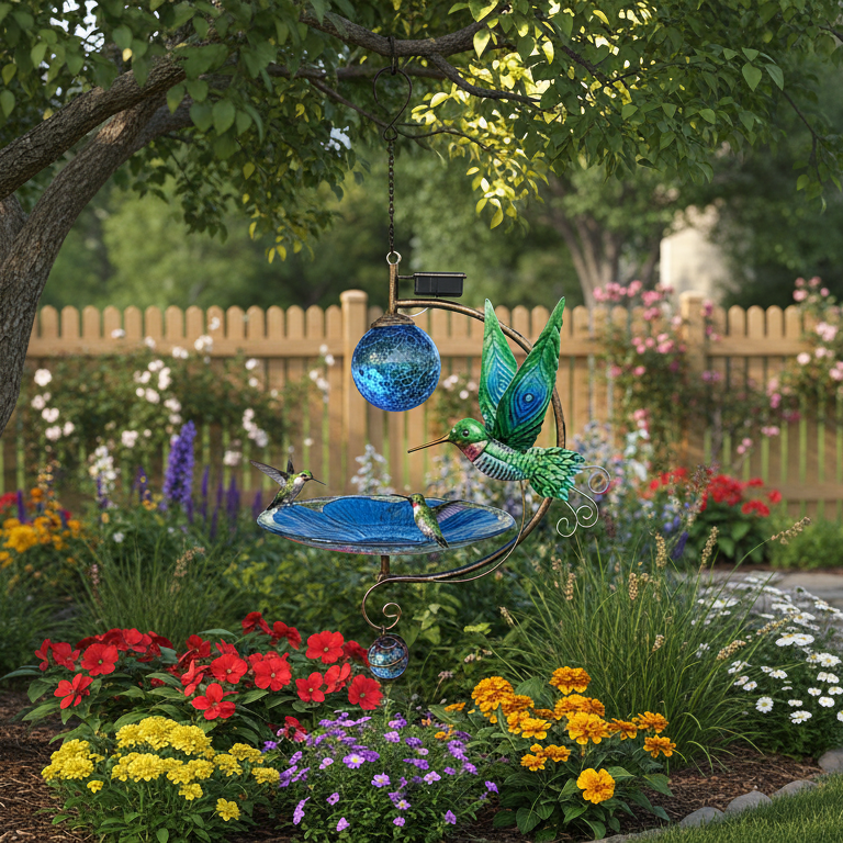 Sold Out – Limited Release- Solar Hummingbird Globe Bird Feeder – Metal & Glass Garden Decor 🌺
