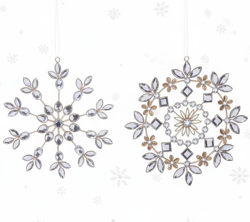 ❄️ Clear Jeweled Snowflake Ornament Set – 2 Assorted- AVAILABLE JULY 2026