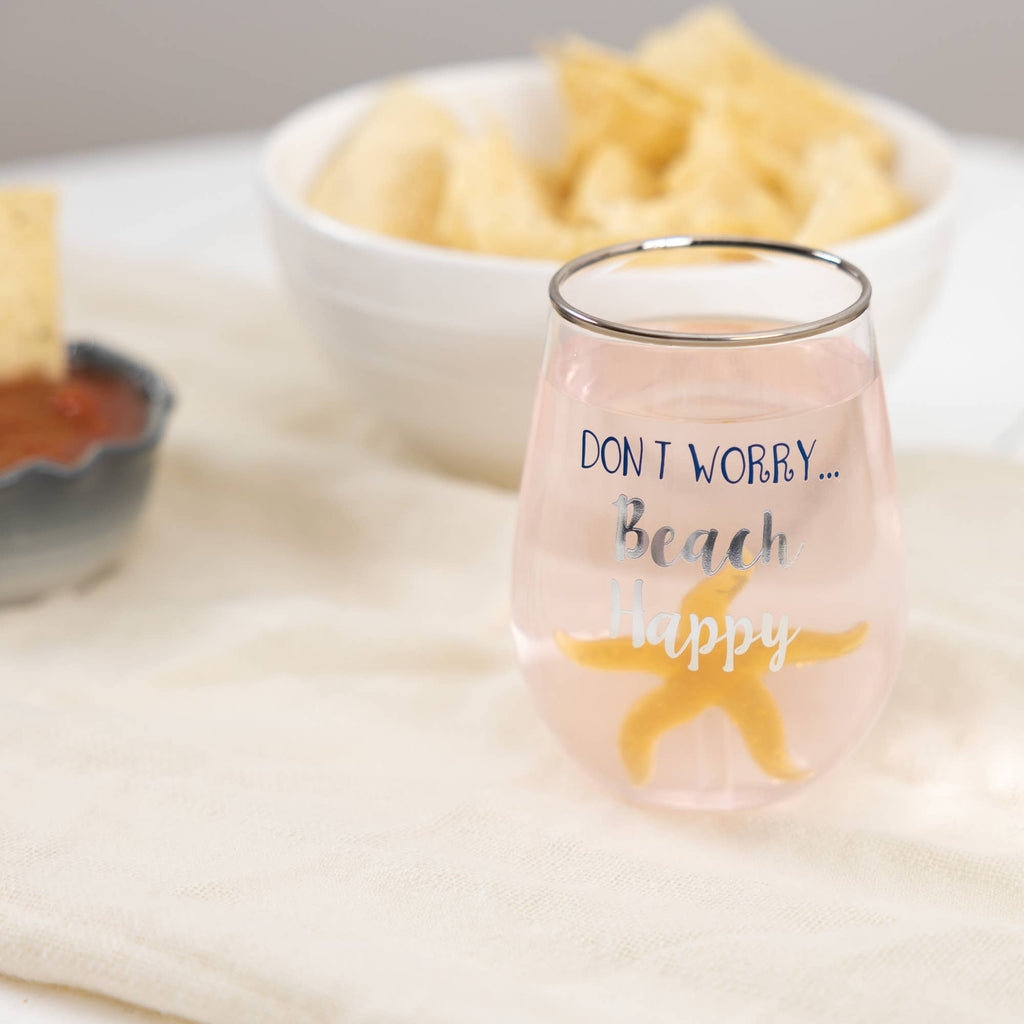 Beach Happy – Starfish Coastal Stemless Wine Glass (19 oz) - Raised Starfish-So Cute!
