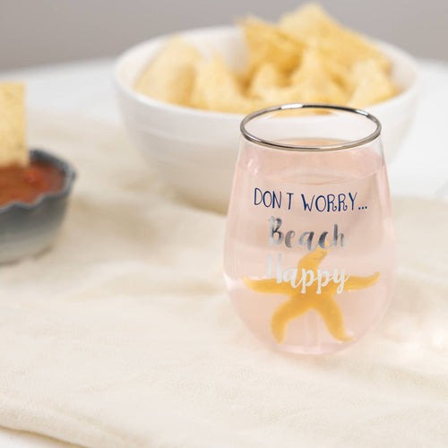 Beach Happy – Starfish Coastal Stemless Wine Glass (19 oz) - Raised Starfish-So Cute!