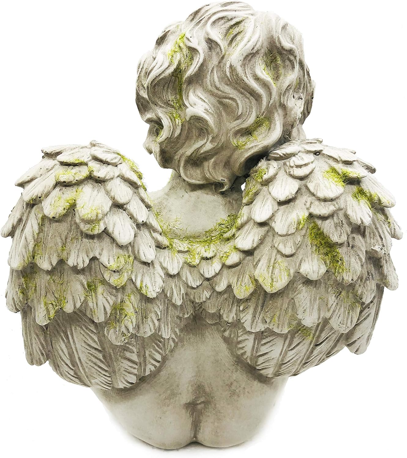 NEW ITEM - Guardian Angel Cherub Garden Statue with Bird Feeder – Stone Grey with Moss 8"🐦