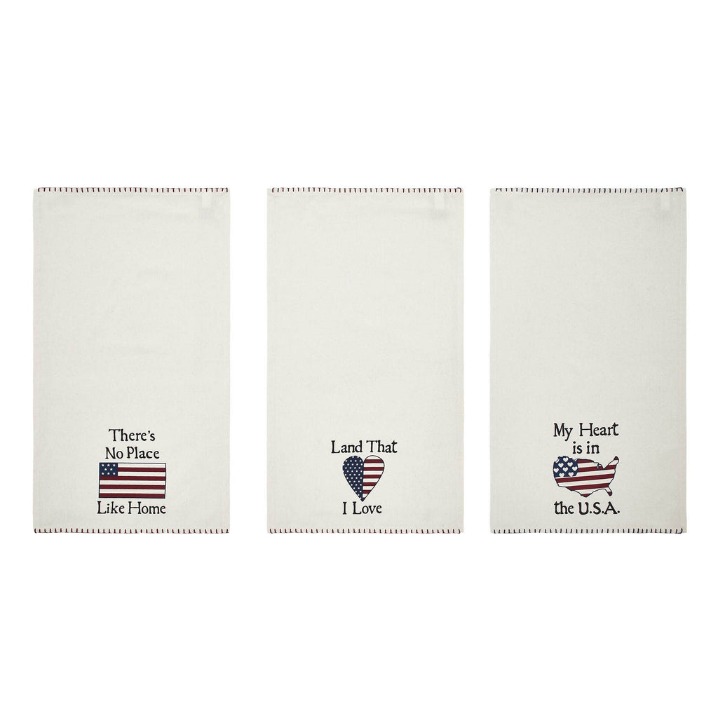 The Land That I Love Tea Towel Set – Patriotic Americana Towels (Set of 3) ❤️🤍💙