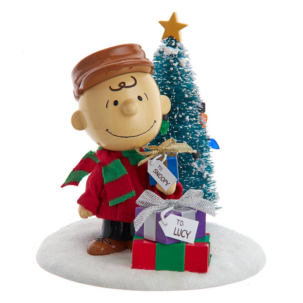 4.5" Fabric Mache Charlie Brown with Christmas Tree – Peanuts®🎄🎄🎄