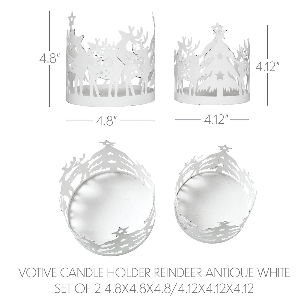 Winter Reindeer White Metal Candle Holder Set of 2 - ❄️🌲❄️