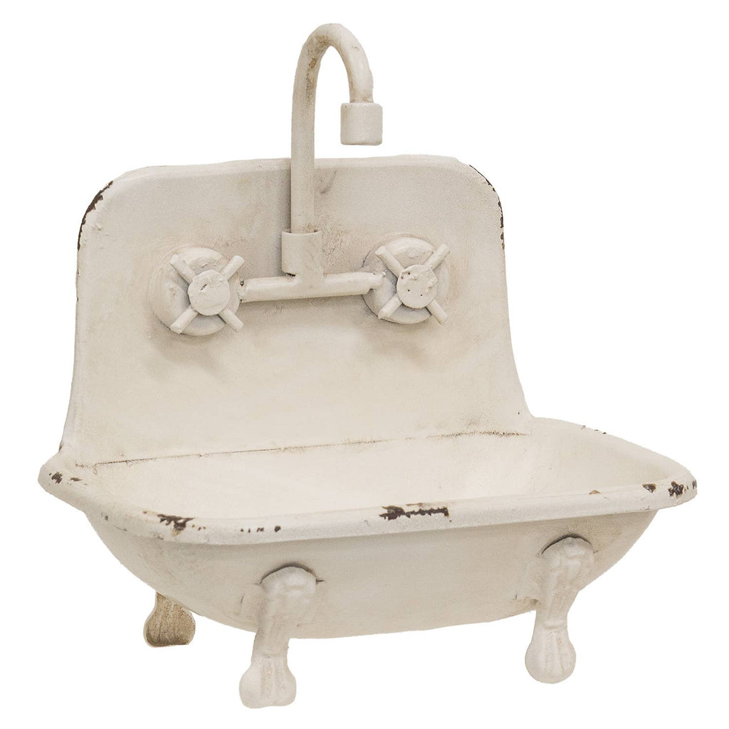 Distressed White Faucet Bathtub Soap Dish – Farmhouse Spring Accent 🌼