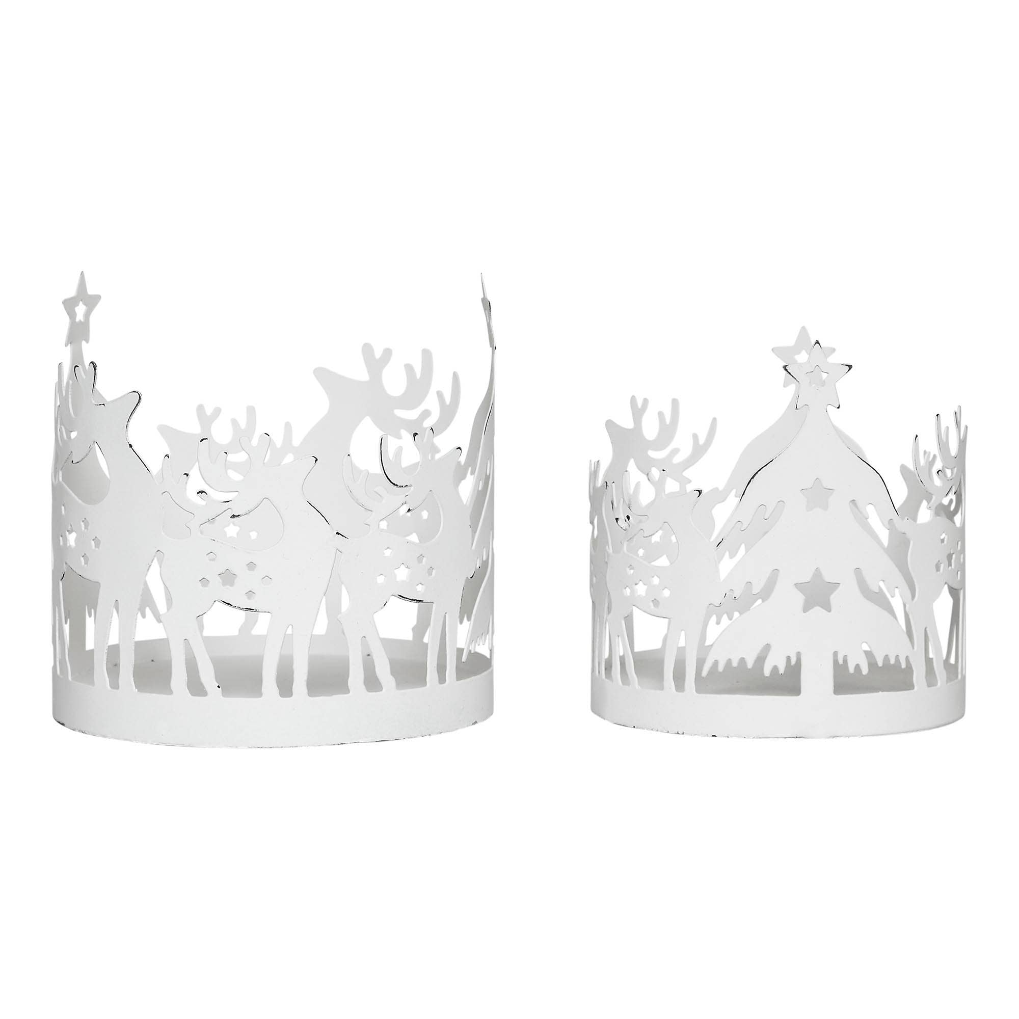 Winter Reindeer White Metal Candle Holder Set of 2 - ❄️🌲❄️