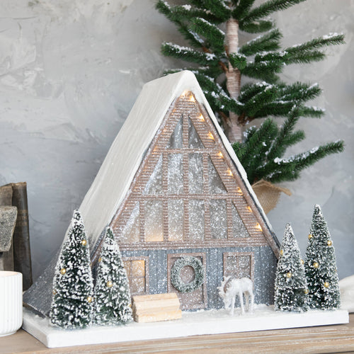 Adorable Lighted A‑Frame Winter Cabin with 6‑Hour Timer