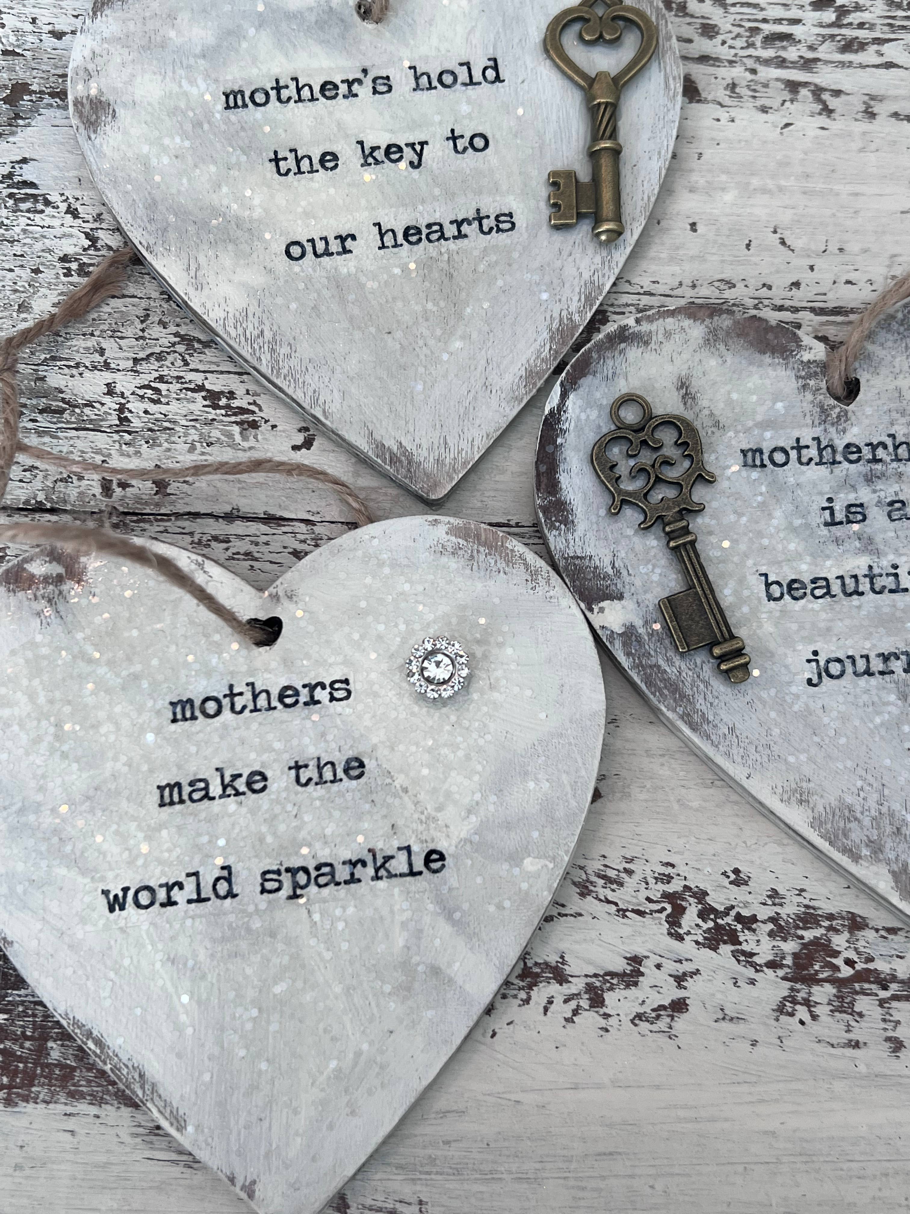Hand‑Painted Mom Heart Keepsake – Farmhouse Wood Ornament