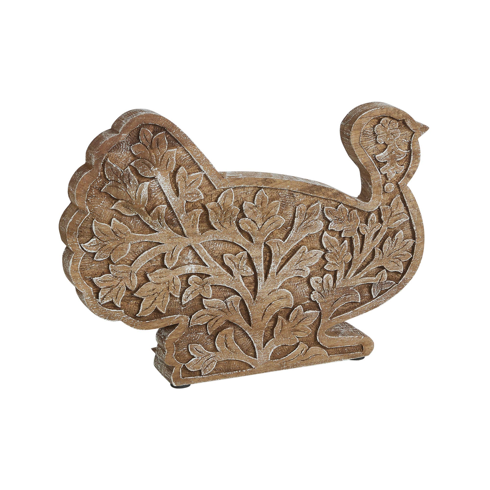 🍂 Autumn Harvest Carved Wooden Turkey Centerpiece