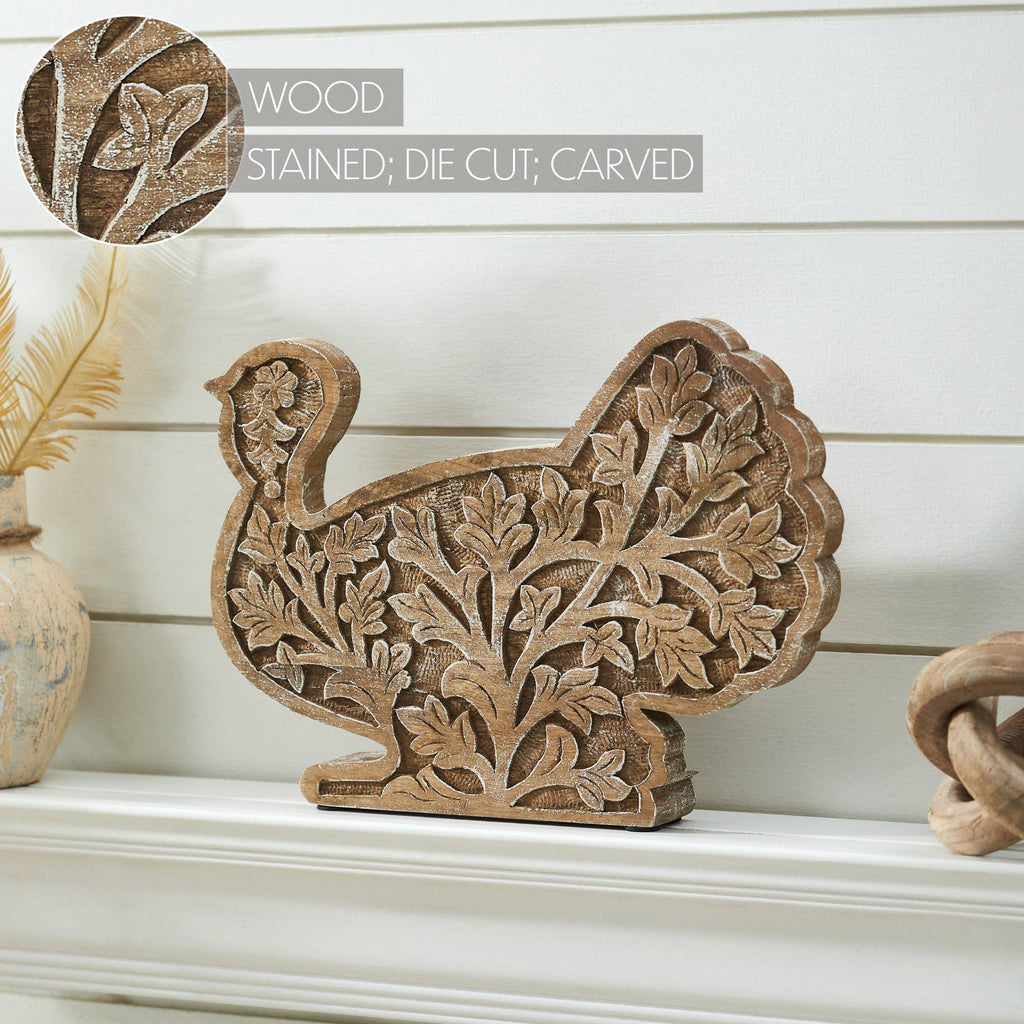 🍂 Autumn Harvest Carved Wooden Turkey Centerpiece