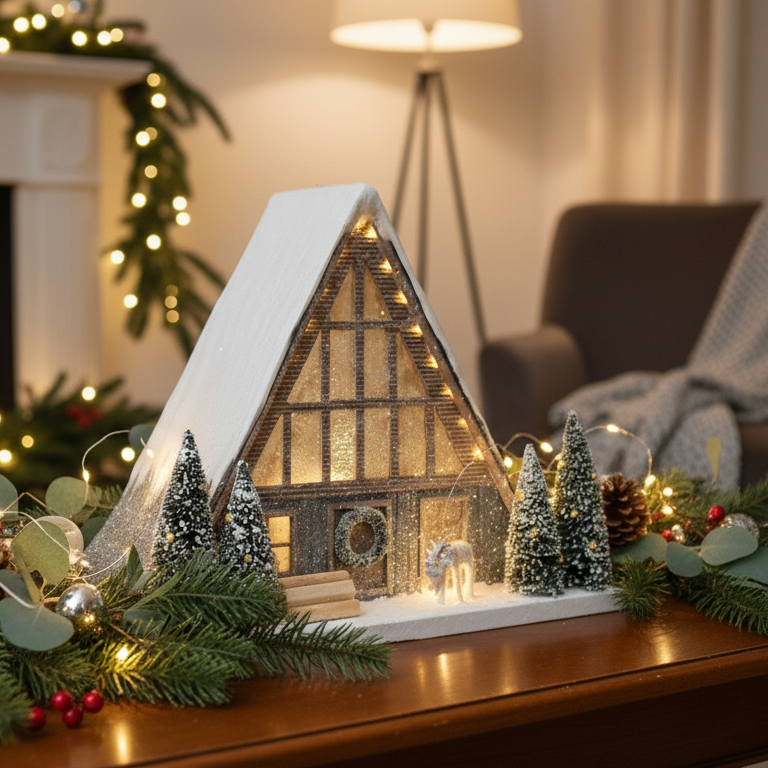 Adorable Lighted A‑Frame Winter Cabin with 6‑Hour Timer