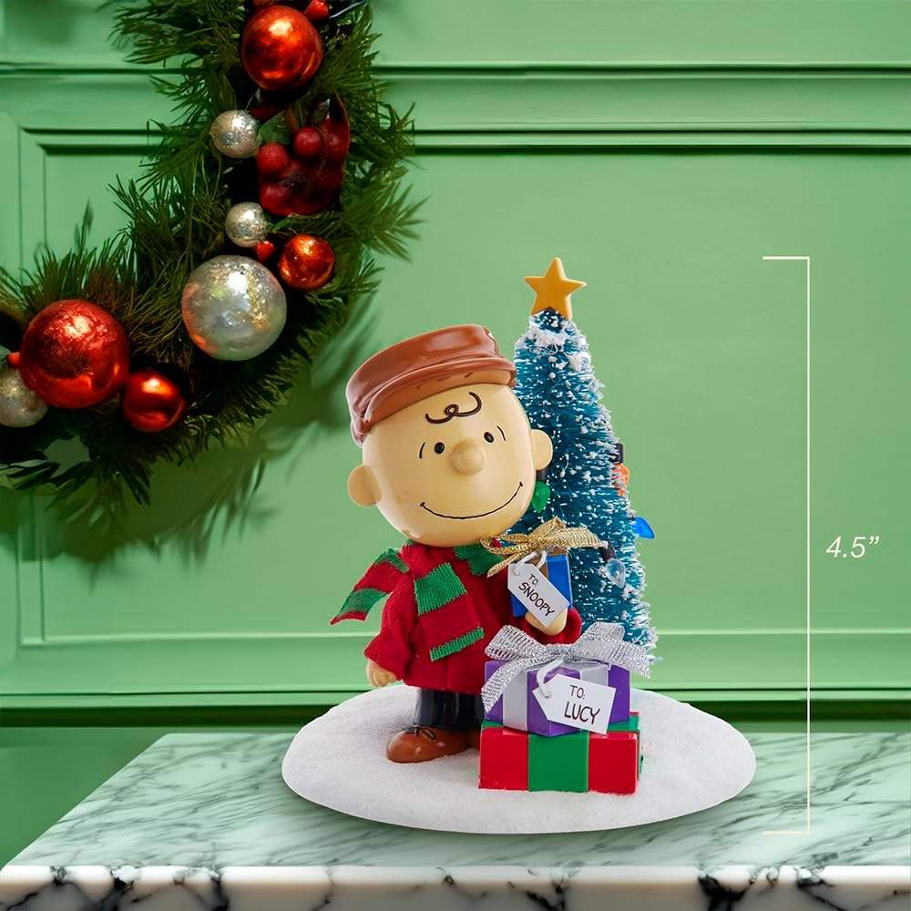 4.5" Fabric Mache Charlie Brown with Christmas Tree – Peanuts®🎄🎄🎄