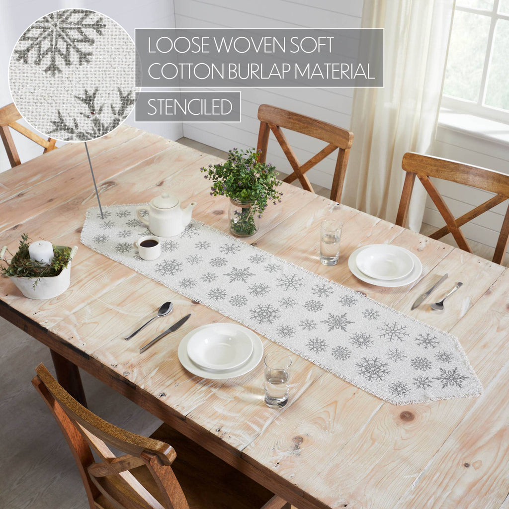 Yuletide Burlap Antique White Snowflake Runner – Elegant Winter Table Runner 12x60