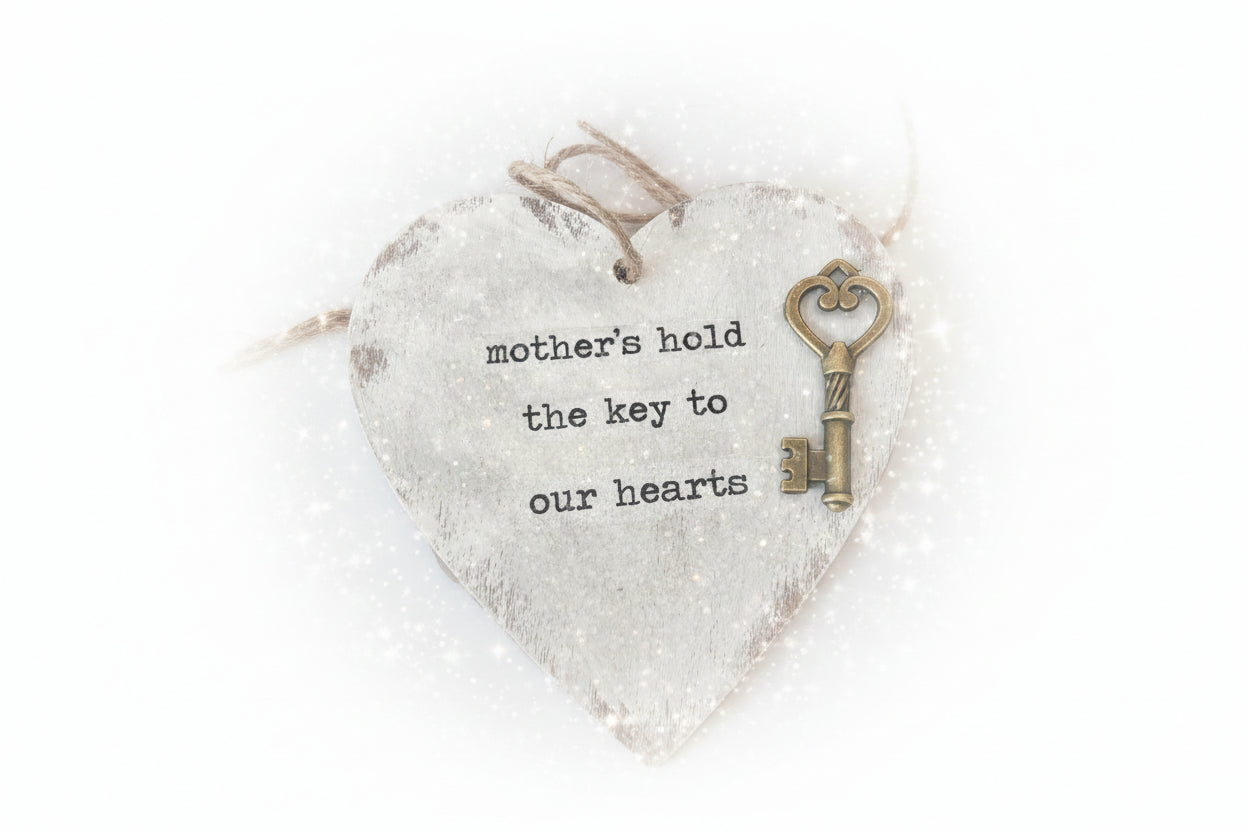 Hand‑Painted Mom Heart Keepsake – Farmhouse Wood Ornament