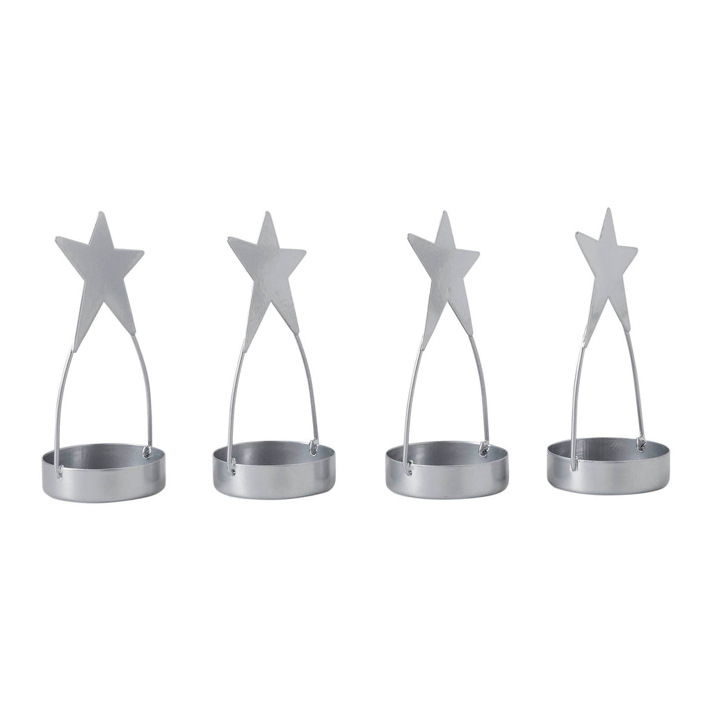 Silver Star Tealight Holder Set – Festive Patriotic Candle Holders (Set of 4) ✨