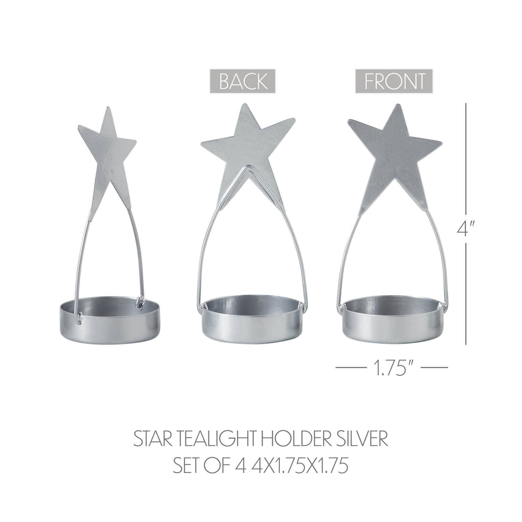 Silver Star Tealight Holder Set – Festive Patriotic Candle Holders (Set of 4) ✨